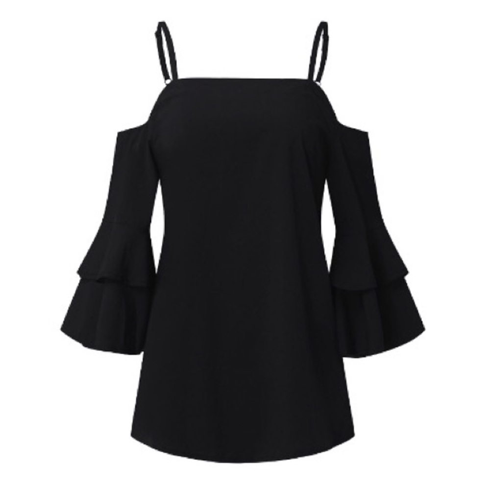 Cold Shoulder Ruffle Sleeve Chiffon Blouse - Picture 3 of 5